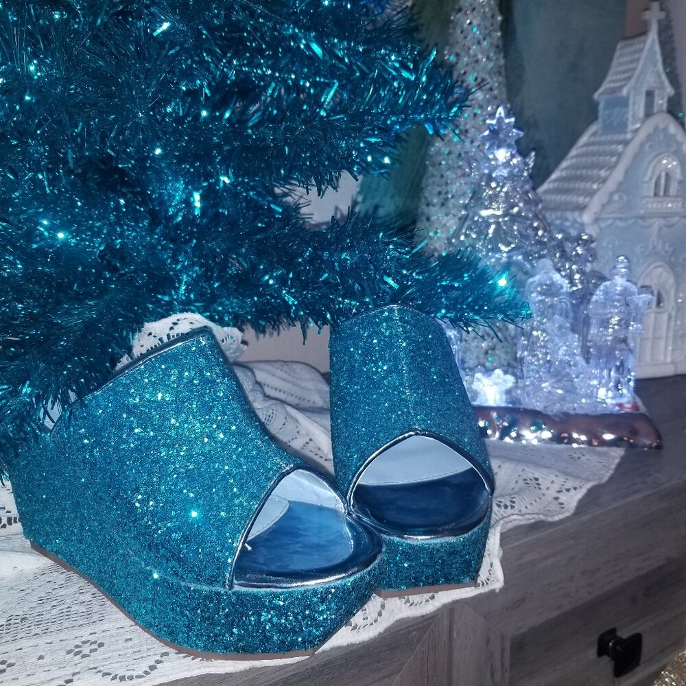 Turquiose Sparkle Wedge Holiday Sandals